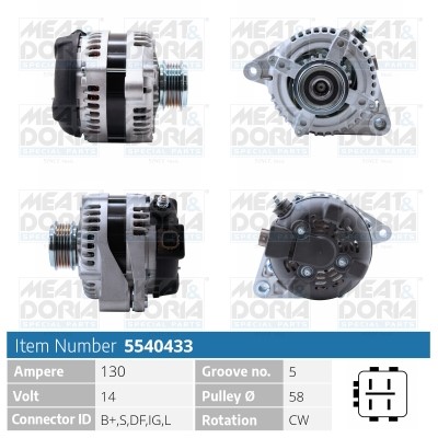 Generator 14V 130A Meat & doria 5540433 MEAT & DORIA