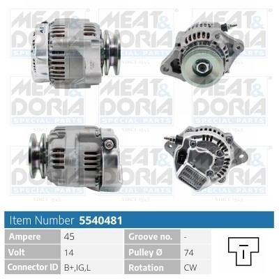 Generator 14V 45A Meat & doria 5540481 MEAT & DORIA