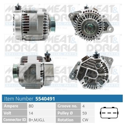 Generator 14V 80A Meat & doria 5540491 MEAT & DORIA