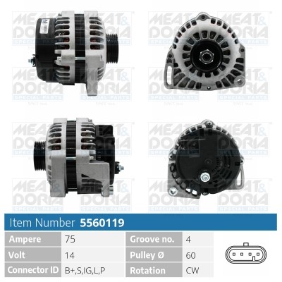 Generator 14V 75A Meat & doria 5560119 MEAT & DORIA