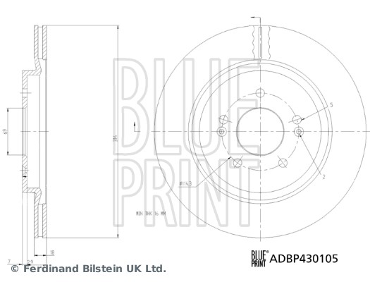Bromsskiva Ventilerad, Bakaxel Blue print ADBP430105 BLUE PRINT