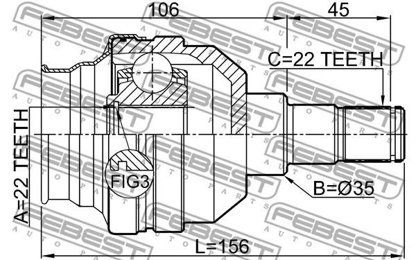 Drivknut, på växellådssidan, framaxel vänster Febest 1011-T255LH FEBEST Drivknut, på växellådssidan, framaxel vänster Febest 1011-T255LH FEBEST