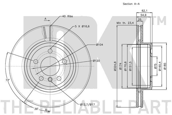 Bromsskiva Ventilerad, Framaxel Nk 201564 NK