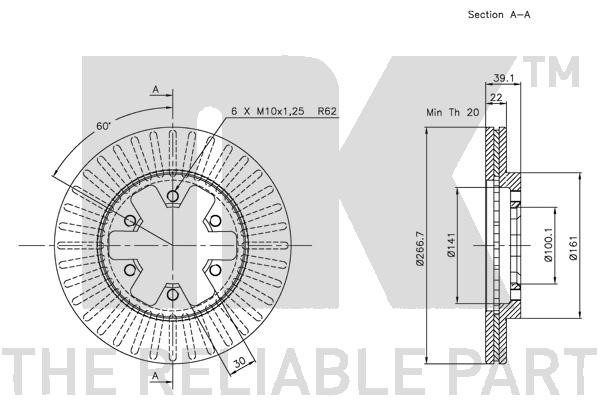 Bromsskiva Ventilerad, Framaxel Nk 202234 NK
