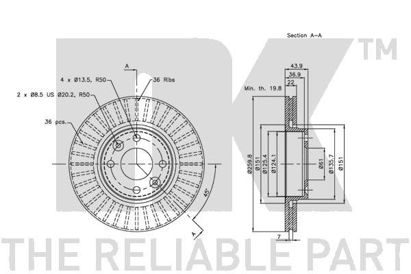 Bromsskiva Ventilerad, Framaxel Nk 202264 NK
