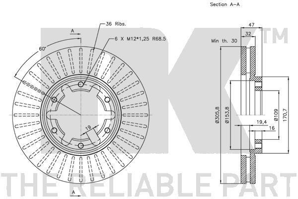 Bromsskiva Ventilerad, Framaxel Nk 202265 NK