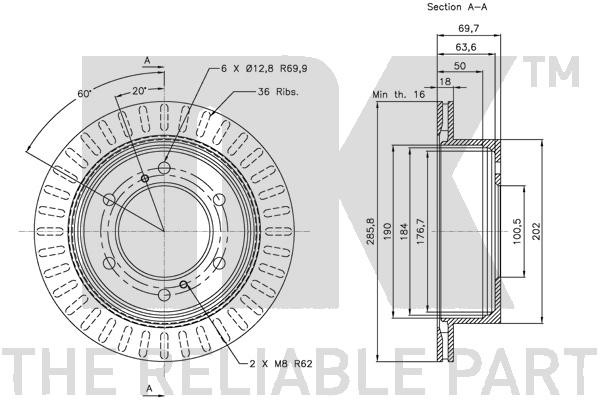 Bromsskiva Ventilerad, Bakaxel Nk 202266 NK Bromsskiva Ventilerad, Bakaxel Nk 202266 NK