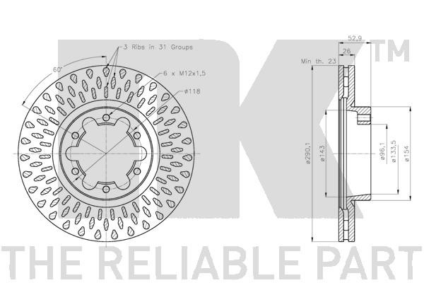 Bromsskiva Ventilerad, Framaxel Nk 202287 NK