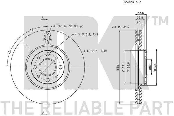 Bromsskiva Ventilerad, Framaxel Nk 202344 NK