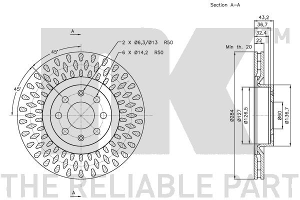 Bromsskiva Ventilerad, Framaxel Nk 202350 NK