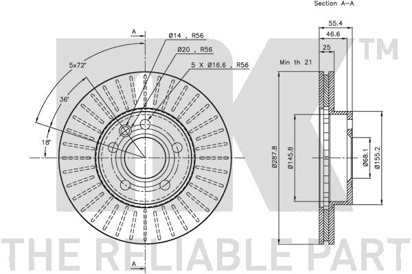 Bromsskiva Ventilerad, Framaxel Nk 202545 NK