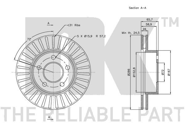 Bromsskiva Ventilerad, Framaxel Nk 202565 NK