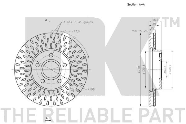 Bromsskiva Ventilerad, Framaxel Nk 202582 NK
