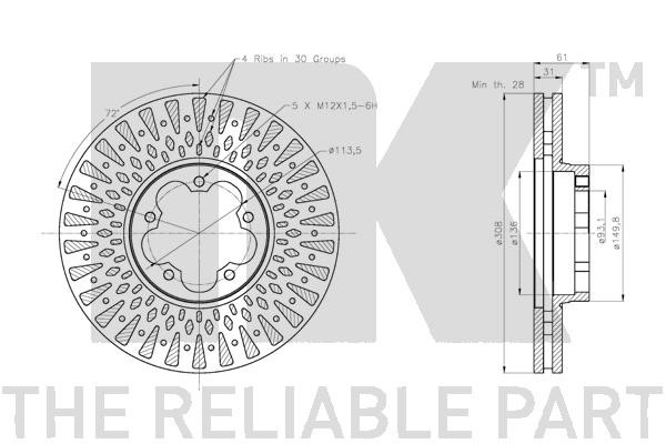 Bromsskiva Ventilerad, Framaxel Nk 202594 NK Bromsskiva Ventilerad, Framaxel Nk 202594 NK