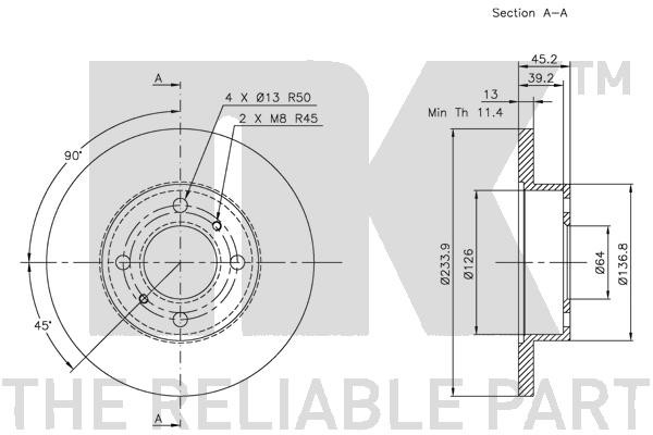 Bromsskiva Solid, Framaxel Nk 203018 NK