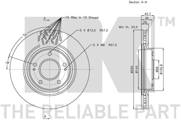 Bromsskiva Ventilerad, Framaxel Nk 203046 NK