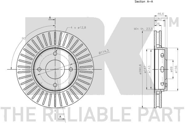 Bromsskiva Ventilerad, Framaxel Nk 203086 NK