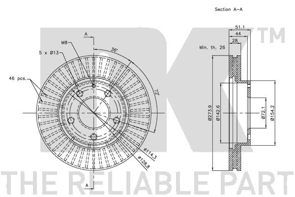 Bromsskiva Ventilerad, Framaxel Nk 203254 NK