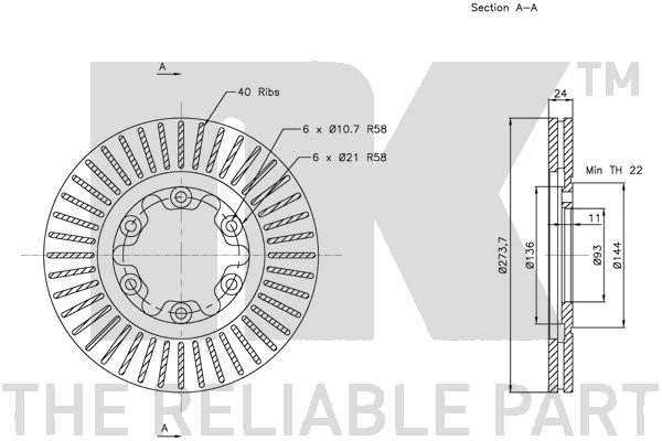 Bromsskiva Ventilerad, Framaxel Nk 203256 NK