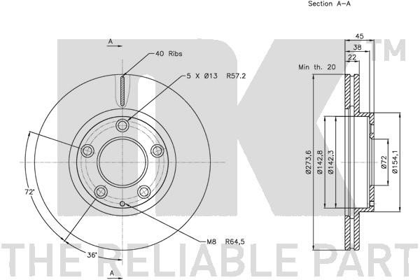 Bromsskiva Ventilerad, Framaxel Nk 203258 NK