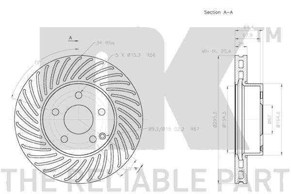 Bromsskiva Ventilerad, Framaxel Nk 2033100 NK