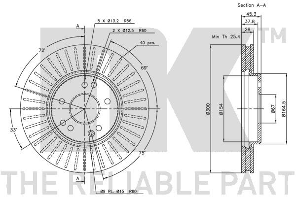 Bromsskiva Ventilerad, Framaxel Nk 203319 NK
