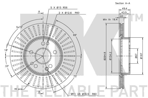 Bromsskiva Ventilerad, Framaxel Nk 203328 NK