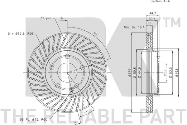 Bromsskiva Ventilerad, Framaxel Nk 203372 NK