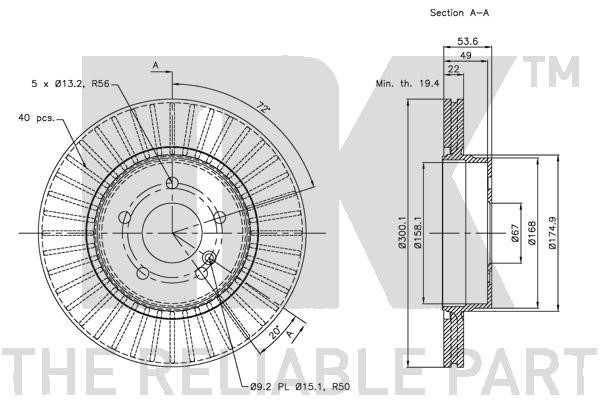 Bromsskiva Ventilerad, Bakaxel Nk 203389 NK