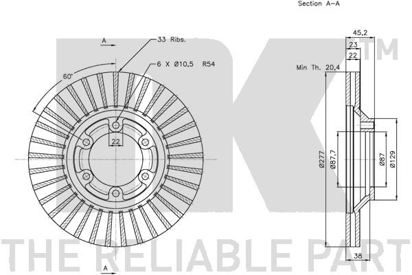 Bromsskiva Ventilerad, Framaxel Nk 203429 NK