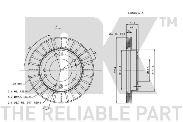Bromsskiva Ventilerad, Framaxel Nk 203509 NK