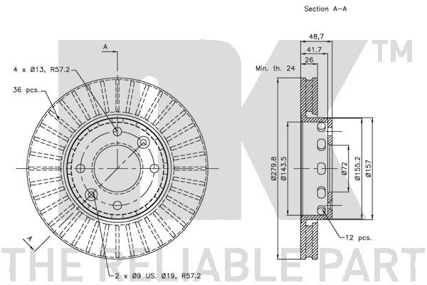 Bromsskiva Ventilerad, Framaxel Nk 203511 NK