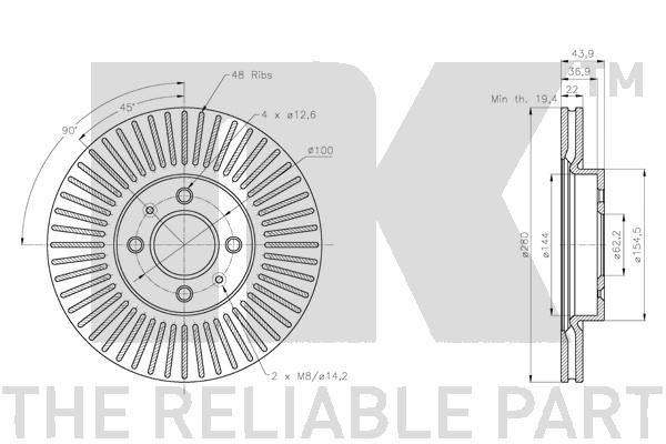 Bromsskiva Ventilerad, Framaxel Nk 203536 NK