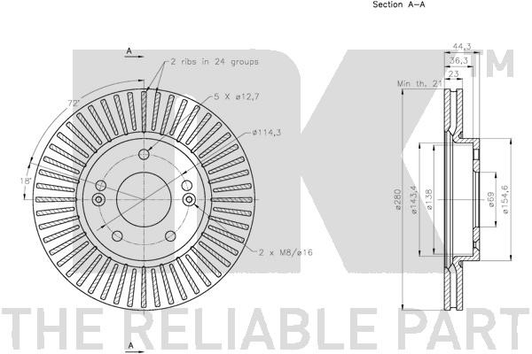 Bromsskiva Ventilerad, Framaxel Nk 203538 NK