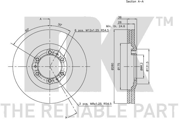 Bromsskiva Ventilerad, Framaxel Nk 203628 NK
