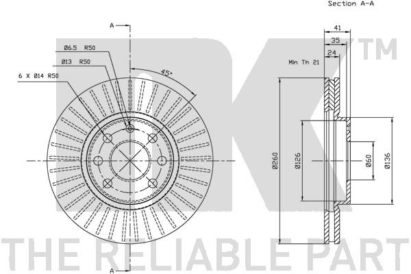 Bromsskiva Ventilerad, Framaxel Nk 203637 NK