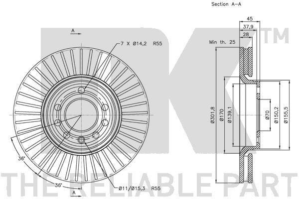 Bromsskiva Ventilerad, Framaxel Nk 203648 NK