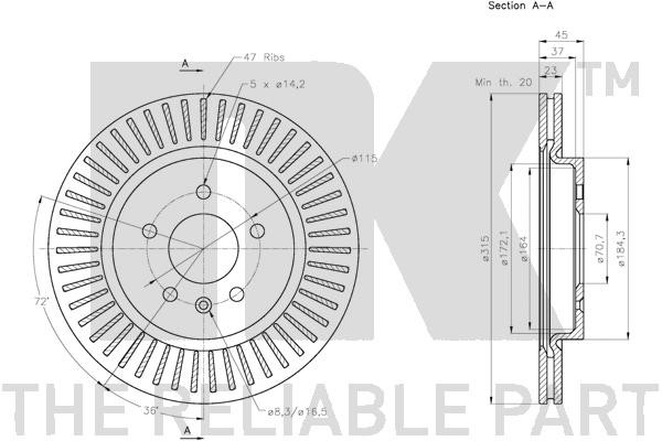 Bromsskiva Ventilerad, Bakaxel Nk 203676 NK
