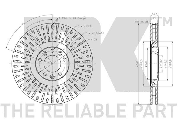 Bromsskiva Ventilerad, Framaxel Nk 203751 NK