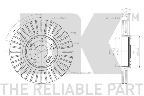 Bromsskiva Ventilerad, Framaxel Nk 2039100 NK