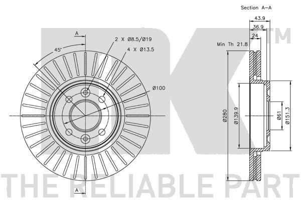 Bromsskiva Ventilerad, Framaxel Nk 203919 NK Bromsskiva Ventilerad, Framaxel Nk 203919 NK