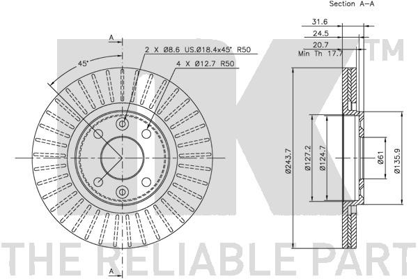Bromsskiva Ventilerad, Framaxel Nk 203925 NK