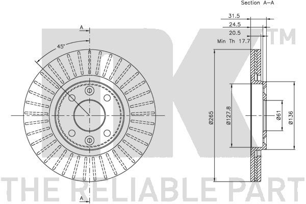 Bromsskiva Ventilerad, Framaxel Nk 203926 NK