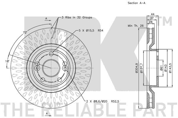 Bromsskiva Ventilerad, Framaxel Nk 203942 NK