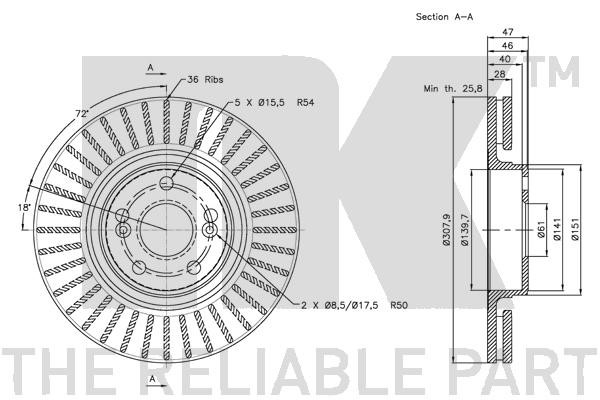 Bromsskiva Ventilerad, Framaxel Nk 203948 NK