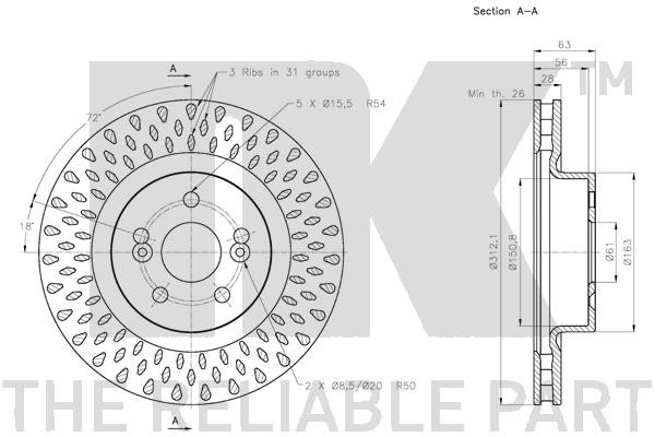 Bromsskiva Ventilerad, Framaxel Nk 203966 NK