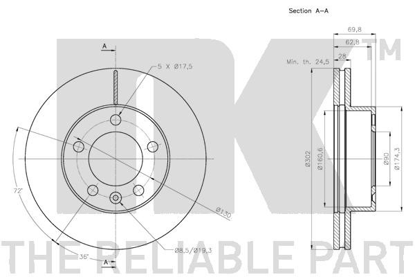 Bromsskiva Ventilerad, Framaxel Nk 203976 NK