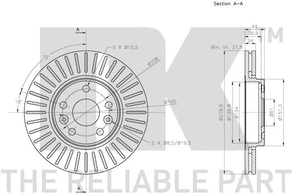 Bromsskiva Ventilerad, Framaxel Nk 203982 NK