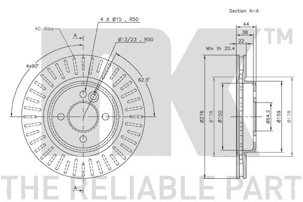 Bromsskiva Ventilerad, Framaxel Nk 204016 NK