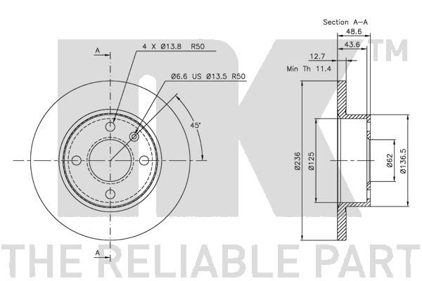 Bromsskiva Solid, Framaxel Nk 204306 NK Bromsskiva Solid, Framaxel Nk 204306 NK